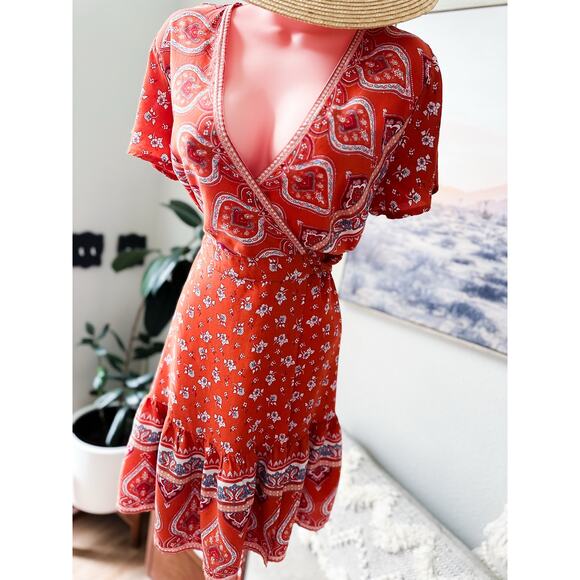 Chasing Amber Sunsets wanderlust daydream boho wrap mini dress - Picture 1 of 3
